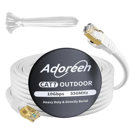Vista 8 de Cable Ethernet Cat 6E Cat 7 para exteriores de 25 pies, cable de Internet blindado resistente de 10 Gbps de 25 a 300 pies, POE, SFTP, entierro