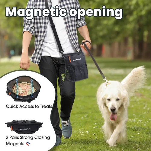 Vista 5 de Bolsa de golosinas para perros, bolsa de entrenamiento impermeable para perros de 4 tazas, manos libres, 3 formas de llevar, cierre magnético