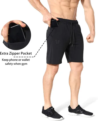 Vista 2 de ZENWILL Pantalones cortos de gimnasio para hombre, pantalones cortos de entrenamiento atléticos para fisicoculturismo con bolsillos
