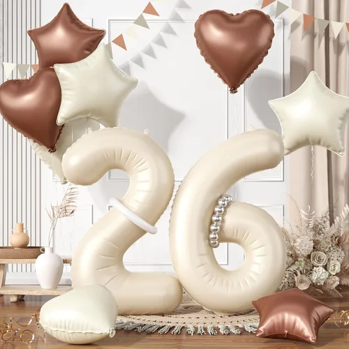Vista 15 de Globos dorados de color champán con el número 11, globos de oro claro, globo de aluminio dorado con forma de corazón con estrella y globo largo