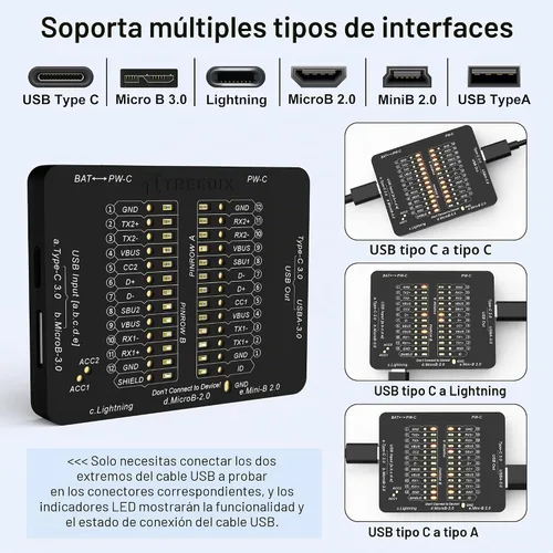 Vista 2 de Treedix Probador de Cables USB Comprobador de Cables USB Detección Rápida de Cables de Datos para Type-C, USB-A 3.0, Micro-B 3.0, Micro-B 2.0