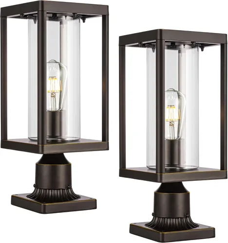 Vista 18 de Beionxii Luces de poste exterior, linterna de poste exterior grande moderna de 20 pulgadas con base de montaje en muelle, aluminio fundido negro