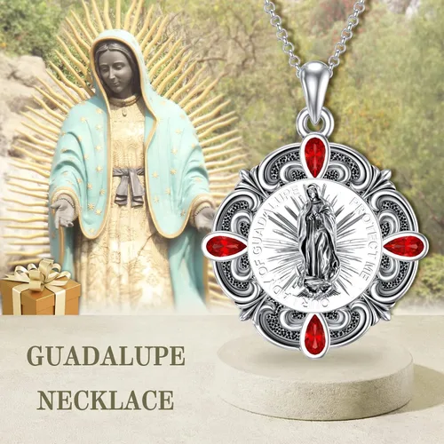 Vista 6 de LEECCI Men's necklace 925 Sterling Silver AllahJesusGuadalupeKnights TemplarAztec CalendarAnubisVikingEye of HorusMasonic Pendant religious Jewelry