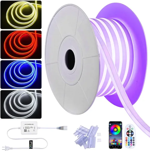 Vista 15 de DELight AC 110-120V impermeable IP65 camión de comida RGB 10 pies extensión de luces de neón con control remoto y aplicación sincronización