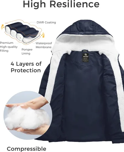 Vista 3 de Wantdo - Abrigos de invierno acolchados con capucha de vellón para mujer, chaqueta puffer cálida