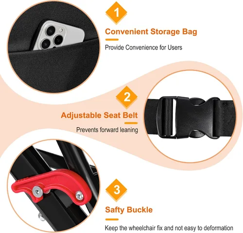 Vista 8 de Silla de ruedas ligera, silla de ruedas plegable portátil con frenos de mano de bloqueo, sillas de ruedas plegables para adultos y personas mayores