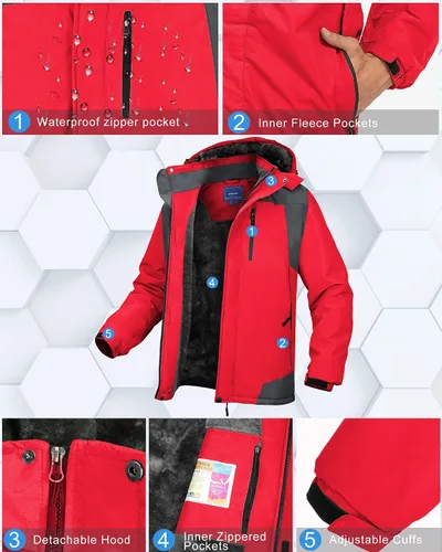 Vista 5 de Chaqueta de esquí de invierno para hombre, chaqueta de lluvia impermeable a prueba de viento
