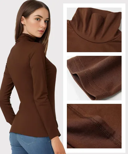Vista 2 de Womens Long Sleeve Turtleneck T-Shirts Mock Neck Underwear Fall Winter Fashion Base Layer Casual Lightweight Soft Tops