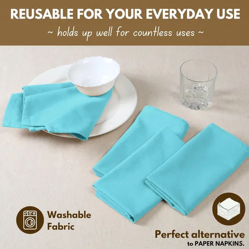 Vista 4 de Native Fab Servilletas de tela azul, paquete de 4, 100% algodón, 17 x 17 pulgadas, resistentes, textura suave, secado rápido, ideales