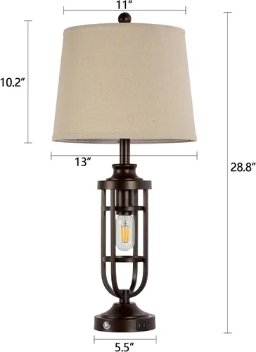 Vista 6 de Lámparas de Mesa Estilo Granja de 28.8" para Sala de Estar, Juego de 2, Lámparas Táctiles Regulables de 3 Vías con Puertos USB, Lámparas Rústicas