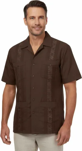 Vista 2 de Allsense - Camisa guayabera cubana de manga corta con botones para hombre