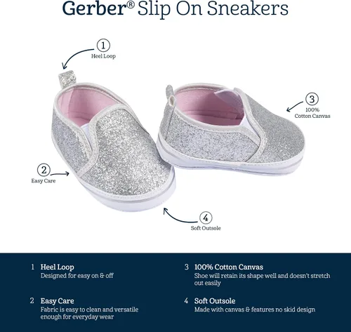 Vista 6 de Gerber baby-girls unisex-baby Newborn Infant Toddler Boy and Girl Slip-on Sneaker Crib Shoe