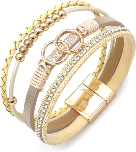 Vista 4 de Wovanoo Pulseras de cuero multicapa, pulseras envolventes de múltiples hebras, hechas a mano, brazalete de cuerda trenzada con hebilla magnética