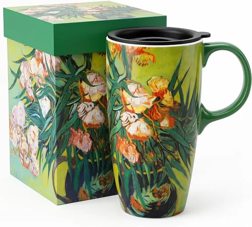 Vista 12 de Topadorn Taza de Cerámica de Porcelana Taza de Café The Great Wave Taza de Café con Caja de Regalo, 13 oz.