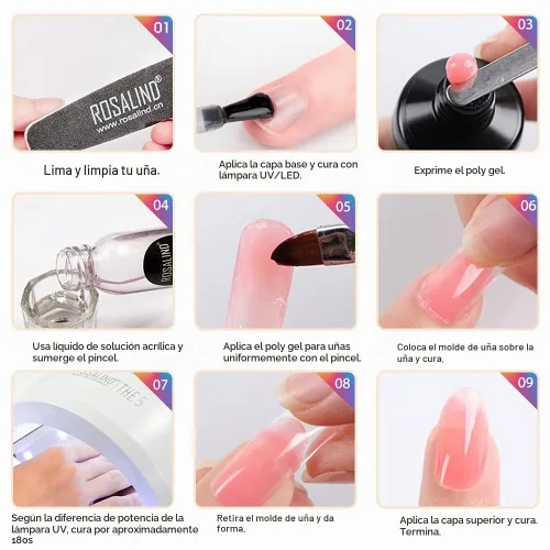 Vista 5 de ROSALIND Gel de uñas de poliéster rosa suave, gel de extensión de poliéster de 2.1 onzas líquidas para decoración de uñas, extensión engrosada