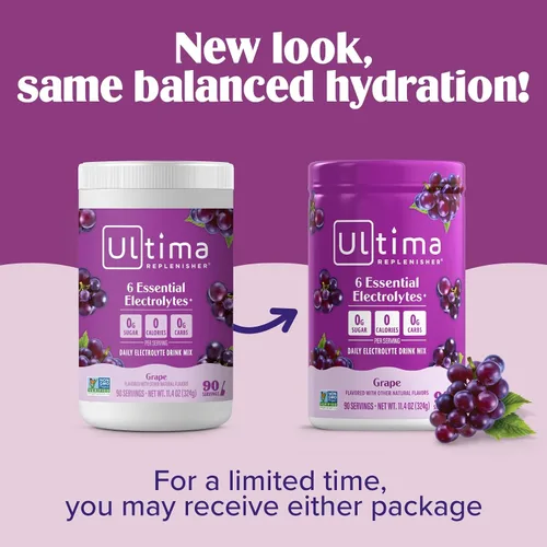 Vista 4 de Ultima replenisher Electrolyte polvo Nueva Fórmula, 1, 1 Zero Sugar Grape Hydration Powder with 6 Electrolytes & Minerals - Sugar Free
