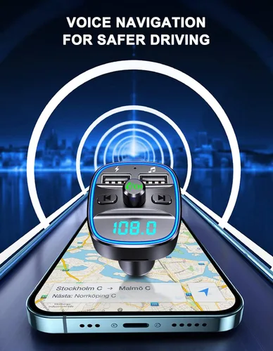 Vista 6 de Comsoon - Transmisor FM Bluetooth para auto, adaptador Bluetooth para auto, para música MP3, transmisión FM o llamadas con manos libres, con dos