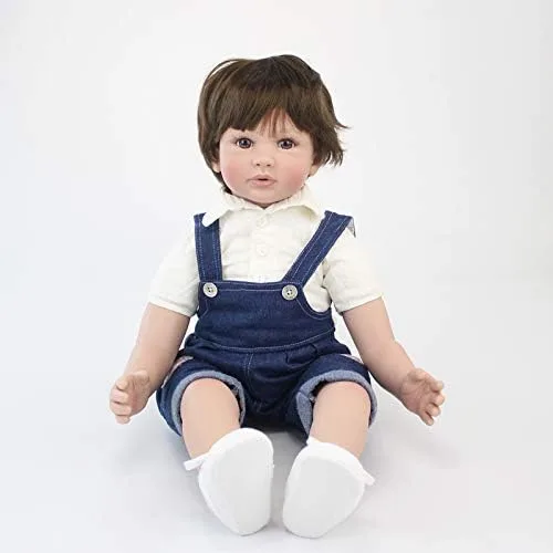 Vista 2 de RXDOLL Muñecas de bebé Reborn realistas de 24 pulgadas, 23.6 in, muñeca Reborn Bebe con ojos grandes con pantalones de mezclilla para niños, regalos