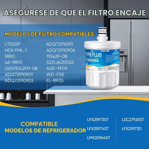 Vista 2 de PUREPLUS RWF0100A - Filtro de agua de repuesto para LG LT500P, paquete de 3