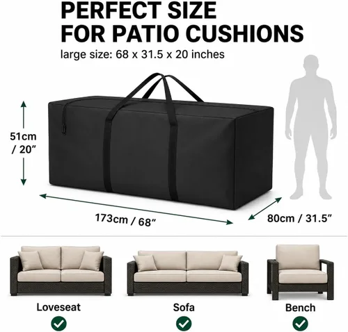 Vista 3 de Bolsa de almacenamiento para cojines 420D impermeable de 68 pulgadas de largo, rectangular, para exteriores, bolsa de almacenamiento para cojines