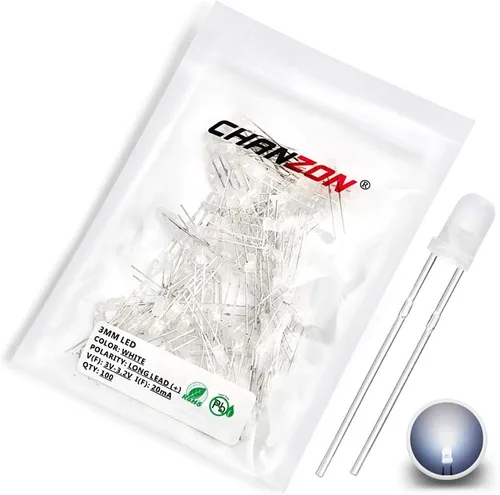 Vista 8 de Chanzon Kit surtido de luces de diodo LED de 0.118 in, 60 piezas (6 colores x 10 unidades), paquete (lente redonda difusa CC 3 V 20 mA) lámpara