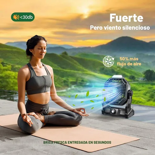 Vista 3 de JINLICTE Ventilador solar de 10400 mAh con linterna LED, ventilador de campamento con panel solar, 7 W recargable alimentado por energía solar