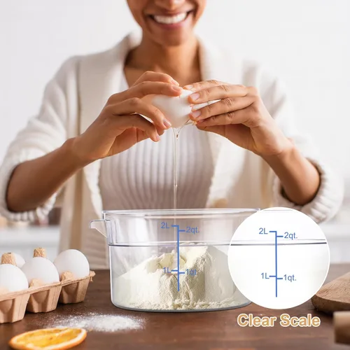 Vista 4 de Wenqik Juego de 4 recipientes de almacenamiento de alimentos con tapas, a prueba de masa, redondos, transparentes, con básculas y asas para pan Azul