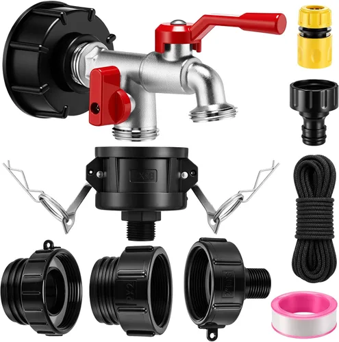 Vista 10 de Ibc Tote Adapter, Válvula Doble Azul, 3/4 '' macho Npt a 3/4 '' Ght Válvula Ibc para tanque de agua de 275-330 galones, válvula de grifo de manguera