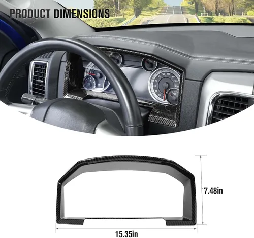 Vista 3 de Jimen Compatible con Dodge Ram 2010-2017, panel de instrumentos de consola central superposición cubierta de tablero (fibra de carbono)
