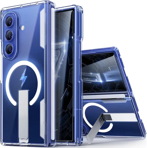 Vista 9 de BXYJY Funda para Samsung Galaxy Z Fold 7 con soporte, protector de pantalla frontal, protección de bisagra, delgada y resistente, cubierta dura