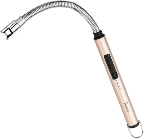 Vista 21 de Encendedor de velas eléctrico SUPRUS USB tipo C recargable, con carcasa de acero y gancho para colgar con cuello flexible de 360° (negro)