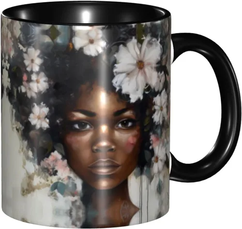 Vista 20 de Taza de café, taza de té para mujeres y niñas, taza de diseño único, perfecta para regalos, mujeres afroamericanas afro