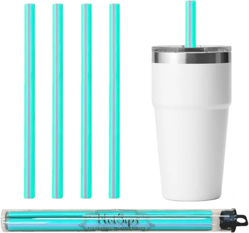 Vista 9 de Popotes reutilizables + Estuche – Compatible con vasos/vasos de 8–20 oz – Suave, sin BPA, grado alimenticio, ovalado (menos arrugas) – Seguro