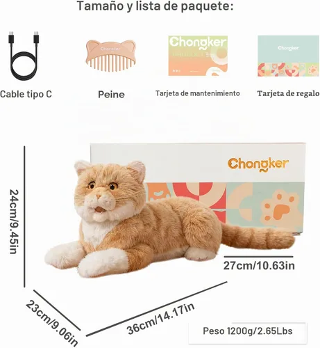 Vista 7 de Chongker Animal de peluche interactivo de gato robot de 24.8 pulgadas para Orange_pro