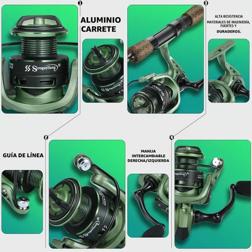 Vista 6 de Combos de cañas de pescar One Bass, cañas de fibra de carbono de 30 toneladas, carrete de pesca con relación de engranajes de 8.1:1, combo de 2