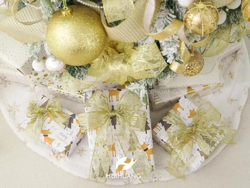 Vista 5 de HUIHUANG Cinta de encaje con alambre para árbol de Navidad, 2.5 pulgadas x 25 yardas, cinta de alambre con purpurina dorada para árbol de Navidad
