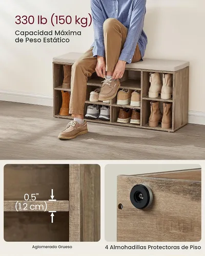 Vista 5 de VASAGLE - Colección CUSTOS - Banco para zapatos, banco de almacenamiento con asiento acolchado, banco de entrada con 10 compartimentos