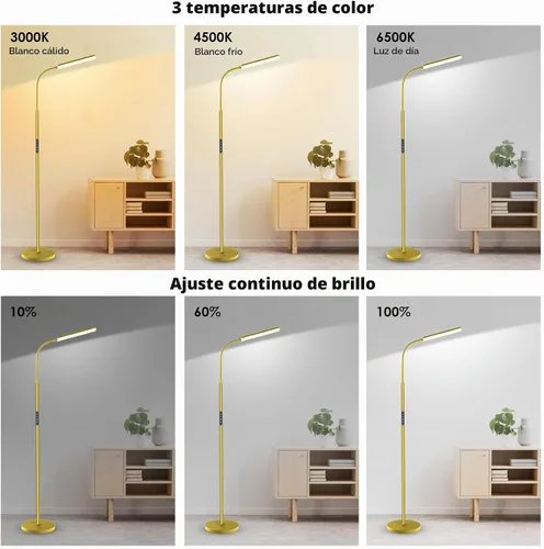 Vista 3 de Dimunt Lámpara de pie LED, ajustable sin escalones 3000K-6000K colores Dorado