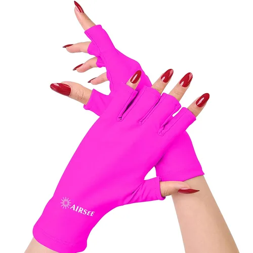Vista 8 de AIRSEE Guantes de protección UV UPF 50+ de alta calidad para manicura de gel, diseño sin dedos para uso profesional solón y doméstico, anti UVA/UVB