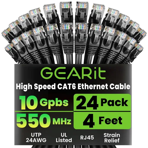 Vista 36 de GEARit Paquete de 24 cables Ethernet Cat6 de 0.5 pies Cable de conexión de red RJ45, conectores chapados en oro sin enganches de 10 Gbps, cable