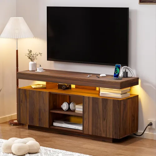 Vista 10 de HOMMPA Soporte de TV LED moderno para televisores de 55/50/43/40/32 pulgadas con tomas de corriente, centro de entretenimiento