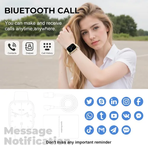 Vista 2 de Reloj inteligente para hombres y mujeres, reloj de fitness con pantalla táctil HD de 1.83 pulgadas con notificaciones Bluetooth de llamadas