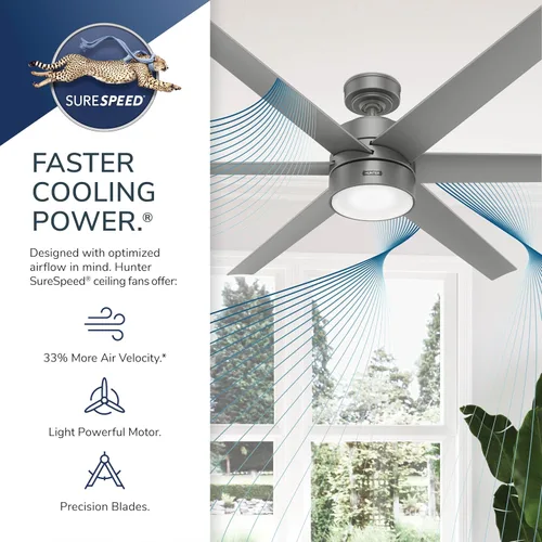 Vista 10 de Hunter Solaria 51477 - Ventilador de techo para exteriores o interiores de 72 pulgadas con luz LED, ventilador de techo blanco con control de pared