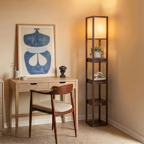 Vista 7 de Brightech Maxwell Drawer Edition - Lámpara de pie moderna con estante y cajón - Lámparas de pie de esquina con estantes para sala de estar