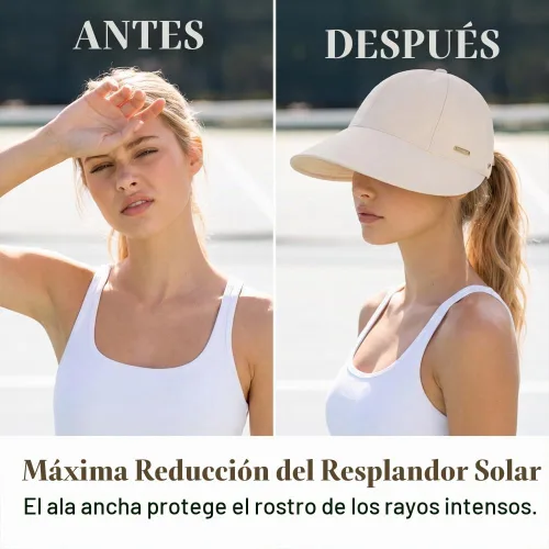 Vista 3 de Sombrero de visera ancha para mujer, protección UV, ajustable, plegable, gorra de béisbol para senderismo, pesca, golf, playa Caqui
