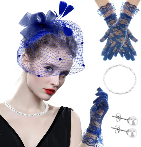 Vista 7 de 4 tocados para mujer, tocado para la cabeza, guantes de encaje, sombreros de fiesta de té para mujeres con guante, sombrero de cóctel
