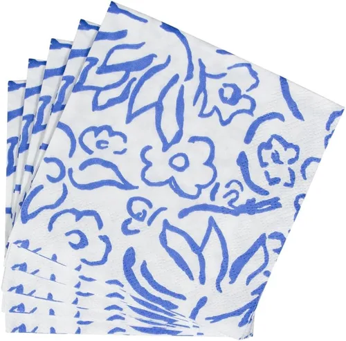 Vista 5 de Caspari Servilletas de cóctel de papel Matisse en color azul, 20 por paquete