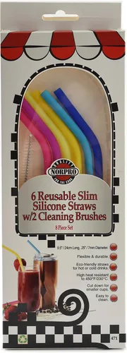 Vista 7 de Norpro 471 popotes de silicona delgados reutilizables con 2 cepillos de limpieza