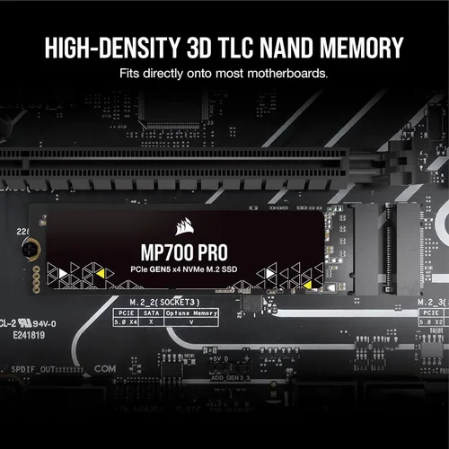 Vista 6 de Corsair MP700 PRO 1TB M.2 PCIe Gen5 x4 NVMe 2.0 SSD – M.2 2280 – Hasta 11,700MB/seg de lectura secuencial – NAND TLC de alta densidad – Negro