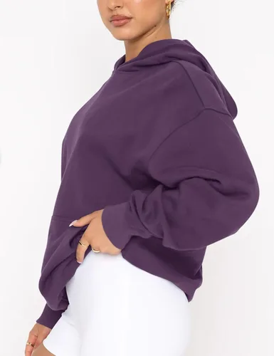 Vista 3 de Orchidays Sudaderas básicas de manga larga con capucha para mujer, sudaderas ajustadas de gran tamaño con bolsillo